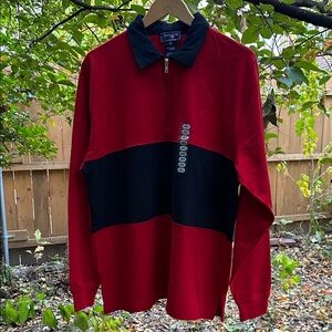 Red and Navy Blue Long Sleeve Polo Shirt